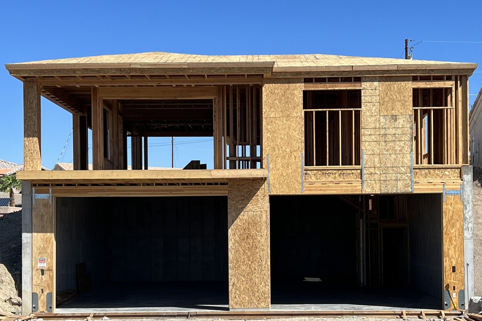newly framed havasu home with double garages