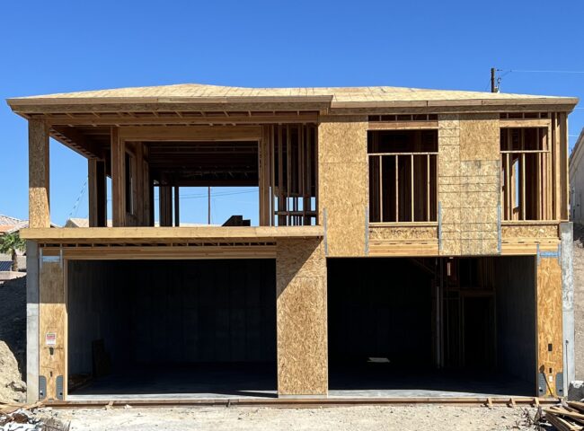 newly framed havasu home with double garages